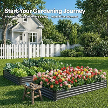 2PCS 6x3x1 FT Rectangle Metal Raised Garden Bed Kit, 0.5mm Thickened Dark Gray Color-Coated Galvanized Steel Outdoor Planter Box, Elevated Metal Raised Planters for Flowers, Vegetables, Fruits, Herbs