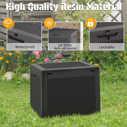 NUNU LAB 30 Gallon Outdoor Storage Box Waterproof, Outside Package Delivery Deck Boxes with Lockable Lid, Backyard Storage Bin For Garden Tools, Patio Cushions Accessories, Black