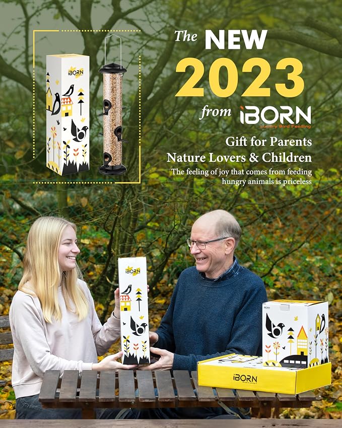iBorn Metal Bird Feeders Black Wild Bird Feeder for Outdoors Hanging All Metal Black Finishing 15 Inch 6 Port(Seed is not Included)