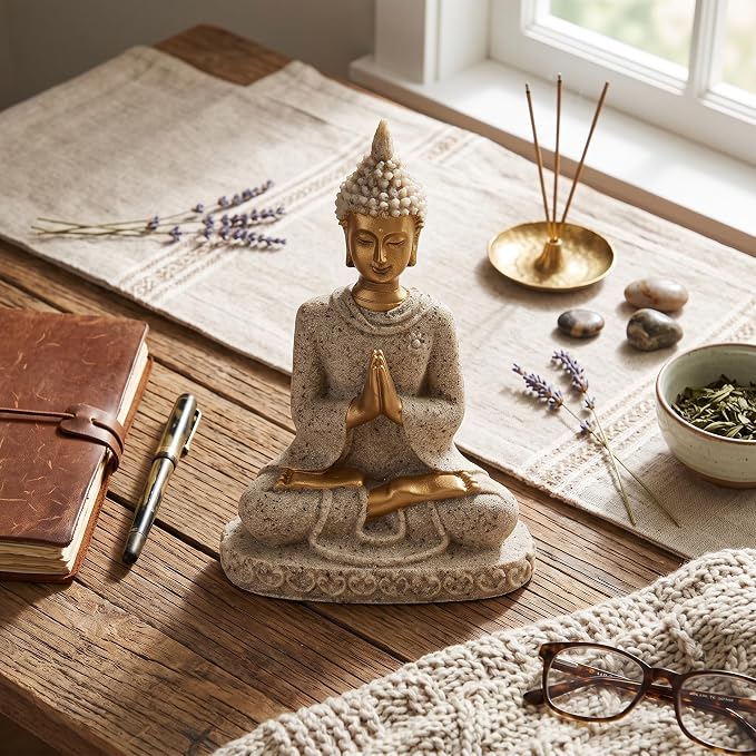 AUNMAS Buddha Statue 3Inch Small Meditation Sitting Carving Figurine Craft Statue for Home Office Desktop Decor Yoga Room Zen Garden Decoration Ornament