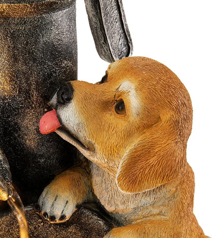 Glitzhome Water Fountain Outdoor, Outdoor Fountain with Lights & Pump, 23.75" H Cute Dog Playing Around The Water Polyresin Cascading Waterfall Floor Standing Water Feature for Garden, Patio