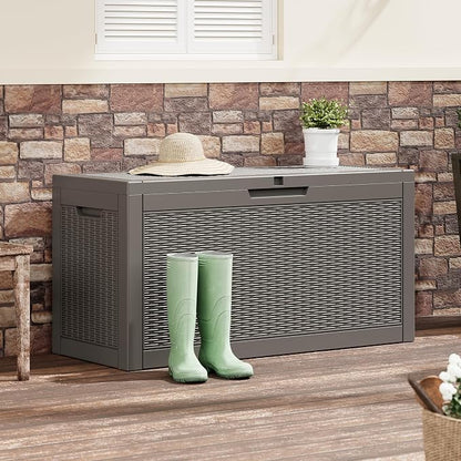 Outdoor Storage Box, Resin Deck Boxes Indoor and outdoor, Waterproof Storage Box Lockable Lid (Grey,70 Gallon)
