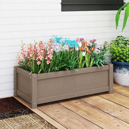 HDPE Raised Planter Box Outdoor,Rot-Resistant and Non-Cracking,Small Raised Beds for Gardening 29.5 * 14.4 * 9.8 in for Yard,Lawn,Outdoor Planter Boxes Rectangle with Drainage Holes Brown