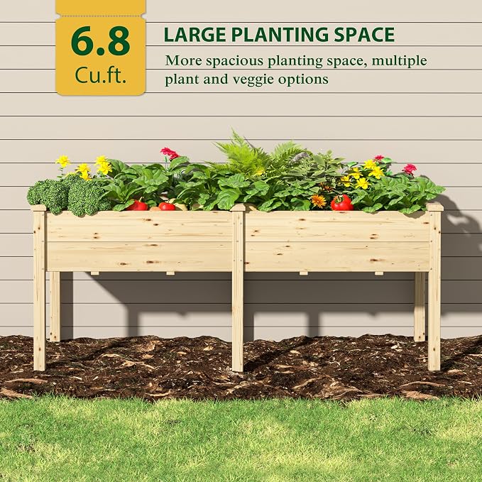MUPATER 6x1.8ft Raised Garden Bed with Legs, Planter Box with Drainage Holes, Wood Raised Bed Garden for Plants, Vegetables, Flowers, Herbs, 309 lbs Capacity, 6.8 Cubic Feet Big Space, Natural Wood