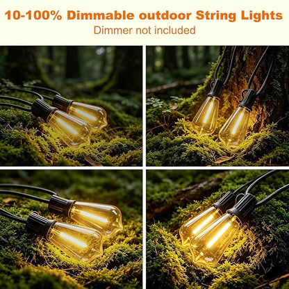 Outdoor String Lights, Waterproof Shatterproof Vintage Bulbs | 25FT Patio Lights, 10 bulbs, Dimmable & Connectable, 2700K Warm White, ideal for Balcony, Porch, Party & Indoor Decoration