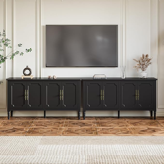 RoyalCraft 118" Buffet Cabinet with Storage, Vintage Sideboard with Adjustable Shelves, Mid Century Modern Painted Credenza Coffee Bar for Kitchen, Dining Room, Entryway, Living Room, Satin Black