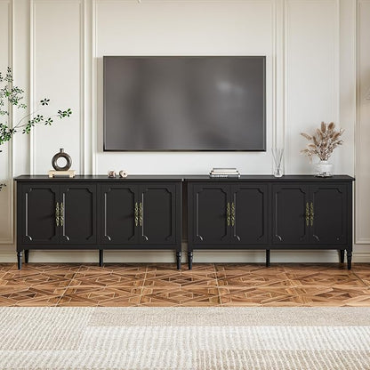 RoyalCraft 118" Buffet Cabinet with Storage, Vintage Sideboard with Adjustable Shelves, Mid Century Modern Painted Credenza Coffee Bar for Kitchen, Dining Room, Entryway, Living Room, Satin Black