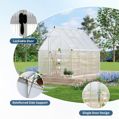 GarveeLife 6X7FT Polycarbonate Greenhouse with Aluminum Frame, Polycarbonate Greenhouse for Outdoors, Greenhouses with Ventilation, Aluminum Large Walk-in Greenhouses for Outside