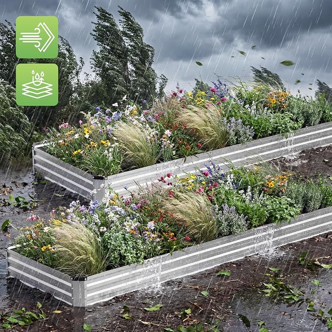 DUMOS Galvanized Raised Garden Bed Outdoor, 12x4x1ft 2 Pack Raised Metal Planter Box, Rust-Resistant Steel Garden Planter, Rectangular Gardening Flower Bed for Vegetables Flowers Herbs, Open Bottom