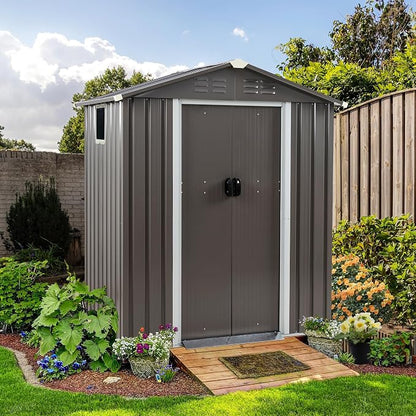 Shintenchi 5x3 FT Outdoor Storage Shed with Window, Lockable Outdoor Waterproof Tool Storage Sheds, Weather Resistant Tool Storage House Shed for Garden, Backyard, Patio Utility Tool Storage,Dark Gray