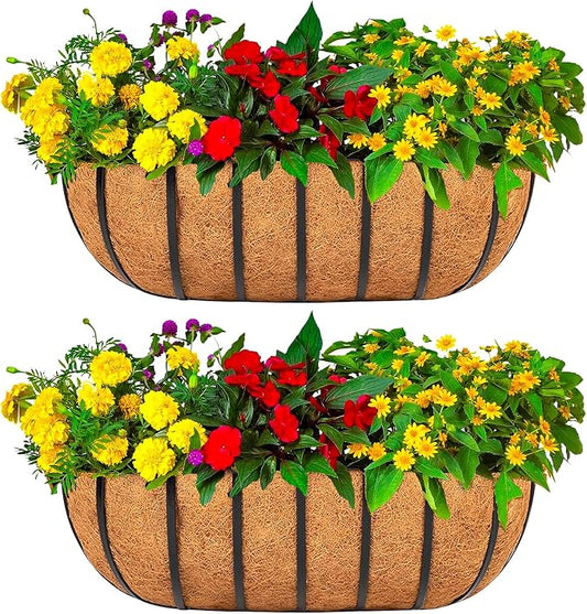 36 Inch Window Baskets with Coconut Liner Outdoor Wall Planter for Plants Long Window Flower Box for Porch Fence Patio Outdoor（2 Pack）