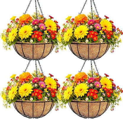 4 Pack 12 Inch Black Metal Hanging Basket Hanging Planter with Coco Coir Liner Heavy Duty Hanging Flower Pot Holder for Indoor Outdoor Patio Garden Porch Balcony Decor (Watermelon)