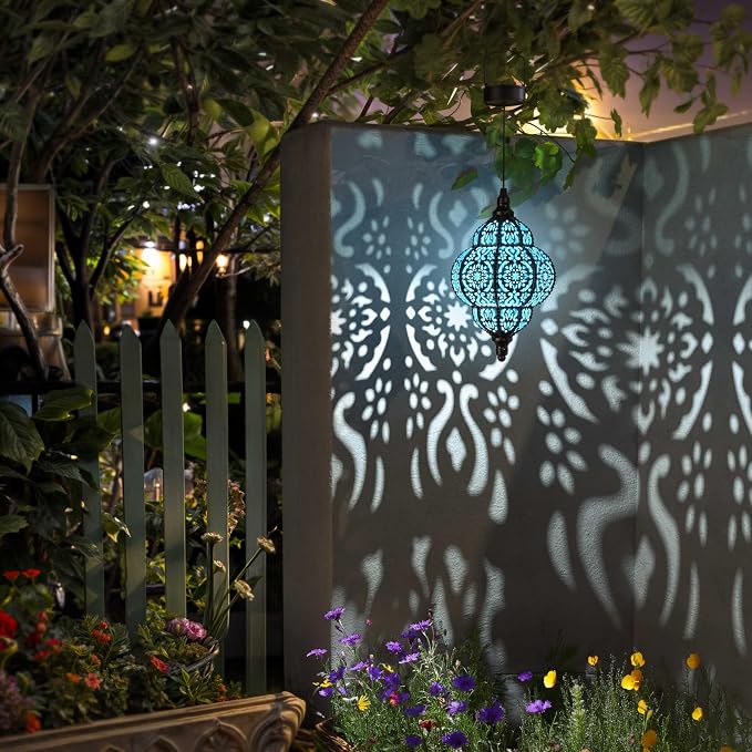 Hapjoy Hanging Solar Lights Outdoor Garden Decor Solar Lantern Waterproof Plastic Moroccan Outdoor Decorations for Patio Pathway Yard Backyard Garden Decorative (2, Black)