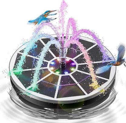 3.5W Solar Fountain,Upgraded 100% Glass Panel Solar Bird Bath Fountain with 2000mAh Battery,7 Color RGB LED Lights & 6 Nozzles,Solar Fountain for Bird Bath,Garden, Pond, Pool, Outdoor Decor(White)