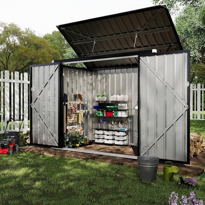 GarveeLife 3x6 ft Garbage Bin Shed Stores, Outdoor Trash Can Storage 2 Binsgarbage Bin Storage Shed, Metal Trash Shed Waterproof Outside Storage