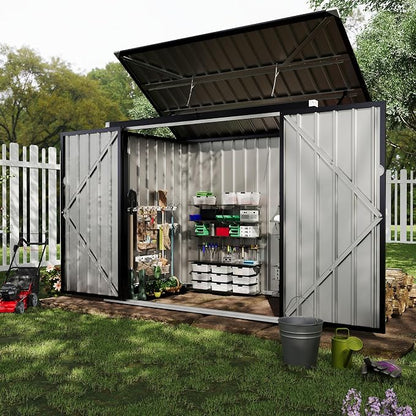 GarveeLife 3x6 ft Garbage Bin Shed Stores, Outdoor Trash Can Storage 2 Binsgarbage Bin Storage Shed, Metal Trash Shed Waterproof Outside Storage