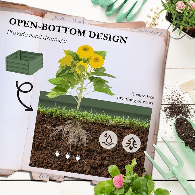 Outsunny Galvanized Raised Garden Bed, 73.5" Tall Outdoor Planter Box with Trellis Tomato Cage and Open Bottom for Climbing Vines, Vegetables, Flowers in Backyard, Garden, Patio, Green