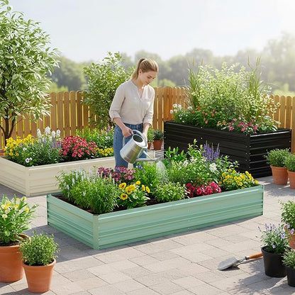 WORKPRO 2PK 7.5x4x1ft Outdoor Galvanized Raised Garden Bed, Rust-Resistant Planter Raised Beds for Vegetable, Flowers, Herbs, Light Green