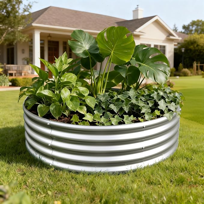 3Pack 4x4x1ft Galvanized Raised Garden Bed, Planter Raised Garden Beds Outdoor, Round Clearance Raised Garden Beds for Gardening Vegetables……