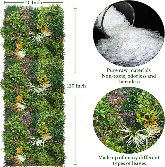 ODTORY Artificial Greenery Grass Wall Panels: 40'' x 120''(33.5 SQFT) | UV-Anti, Faux Ivy Privacy Fence Screen, Boxwood Backdrop, Vine Leaf Hedges Roll, Patio/Balcony/Garden/Backyard, Green Decor