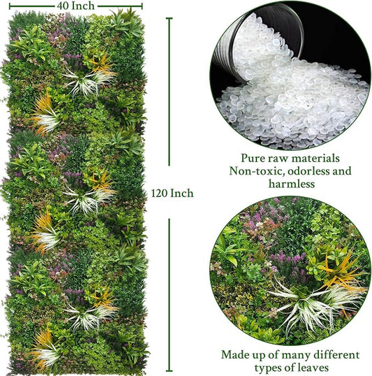 ODTORY Artificial Greenery Grass Wall Panels: 40'' x 120''(33.5 SQFT) | UV-Anti, Faux Ivy Privacy Fence Screen, Boxwood Backdrop, Vine Leaf Hedges Roll, Patio/Balcony/Garden/Backyard, Green Decor
