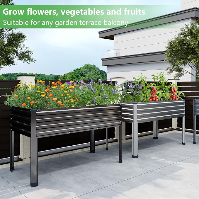 DIIYIV 2PCS Galvanized Raised Garden Bed with Legs,48×24×30in Black | Elevated Planter Box for Backyard,Garden, Patio, Balcony, 400lb Capacity