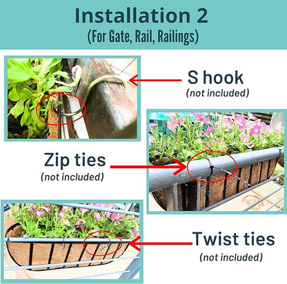 LaLaGreen Outdoor Wall Planter - 30 Inch, 2 Pack Black Metal Window Boxes Planters Attach to House, Large Flower Basket Deck Railings Hanging with Coco Liner Horse Troughs Fence Balcony Patio Porch