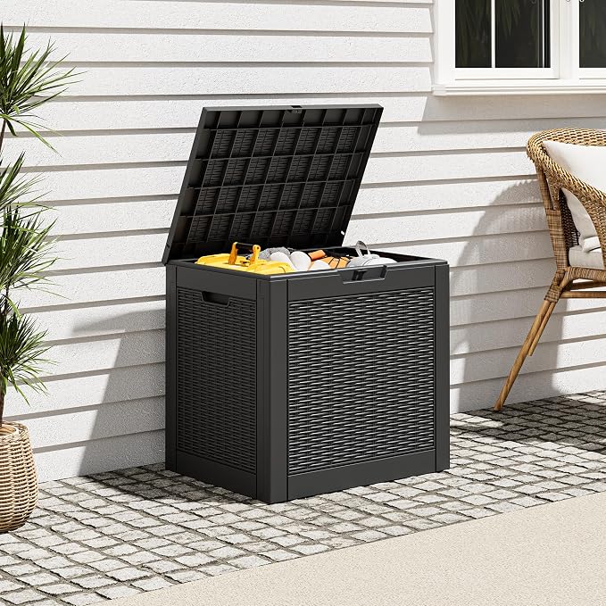 Outdoor Storage Box, Resin Deck Boxes Indoor and outdoor, Waterproof Storage Box Lockable Lid (Black,35 Gallon-2Pack)
