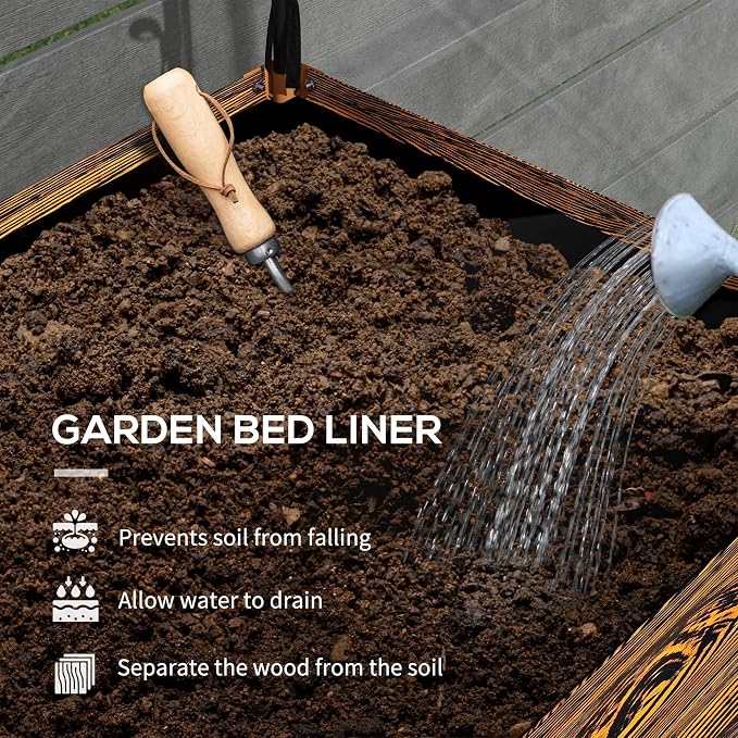Outsunny Raised Garden Bed with Cover and Storage Shelf, Rectangular Metal Elevated Planter Box with Legs and Bed Liner for Vegetables, Flowers, Herbs, Dark Brown
