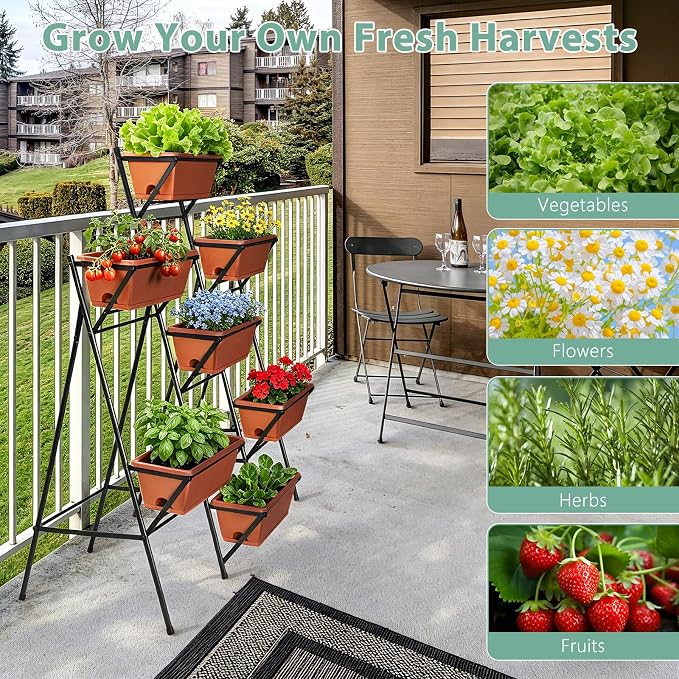 Sunexinlo Vertical Garden Planter Freestanding Raised Bed for Herbs Flowers Vegetables, Indoor Outdoor for Patio Balcony Deck