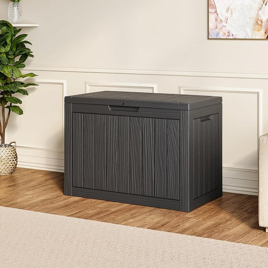 Outdoor Storage Box, 55 Gallon Resin Deck Boxes Outdoor Waterproof For Patio Furniture, Garden Tools, Pool Supplies, Lockable And UV Resistant (Striped Black)