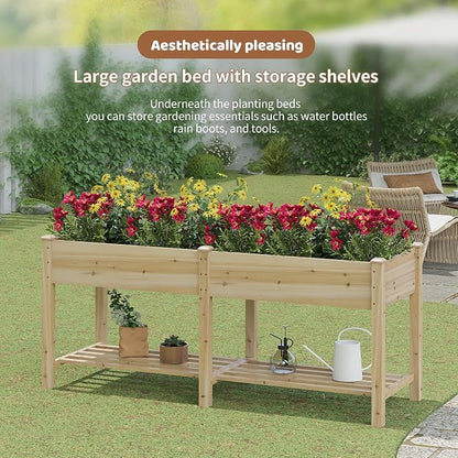 Raised Garden Bed with Legs Elevated Wooden Planter Box Stand Large Planter Stand Box for Fruits Vegetables Flowers with Divider with Bag - 72 * 24 * 30.5IN