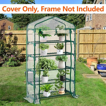 DECOHS Extra Wide 5 Tier Greenhouse Replacement Cover- 75 x 40 x 19 Inch Clear PVC Plant Gardening Greenhouse Cover with Roll-Up Zipper Door for Gardening Plants Flowers (Frame Not Include)