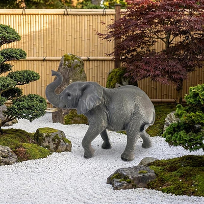 28" Large Elephant Garden Statue with Raised Trunk, Lifelike All-Weather Waterproof Resin Sculpture, Outdoor Yard Patio Lawn Decor, Lucky Feng Shui Ornament, Housewarming Gift