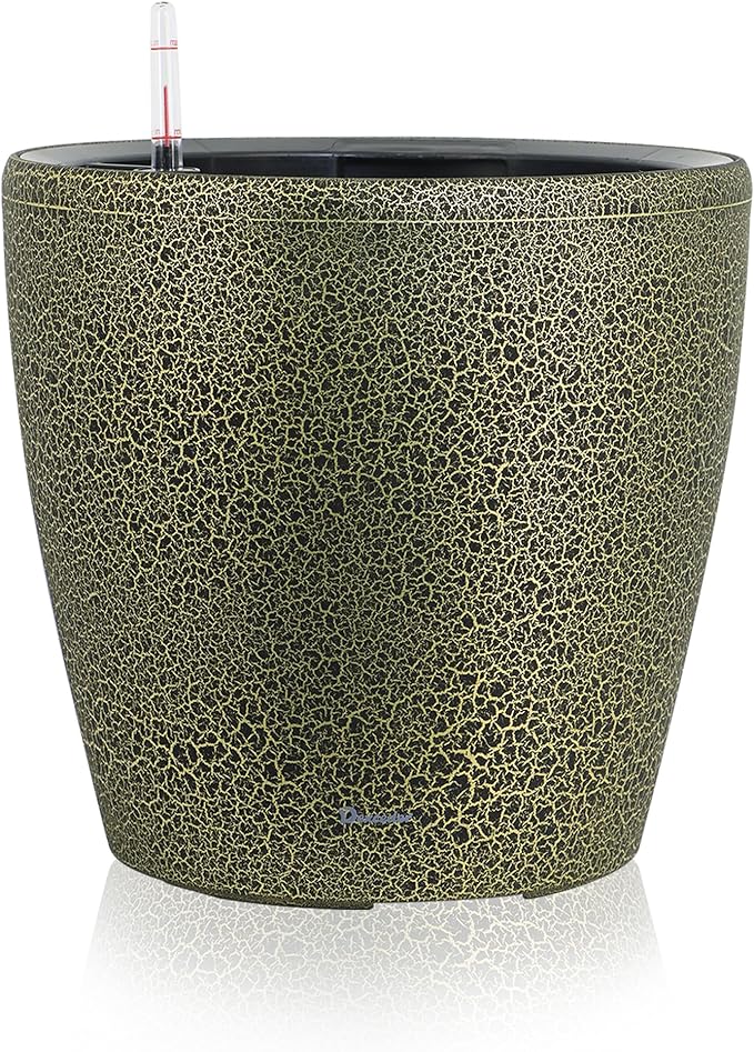 Dexceder 18x17 Self Watering Planter with Wheels (Black Gold Crackle) | Inner Pot Design, Thickened Large Floor Standing Flower Plant Pot with Water Level Indicator Indoor Outdoor