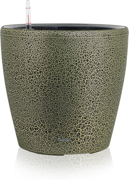Dexceder 18x17 Self Watering Planter with Wheels (Black Gold Crackle) | Inner Pot Design, Thickened Large Floor Standing Flower Plant Pot with Water Level Indicator Indoor Outdoor