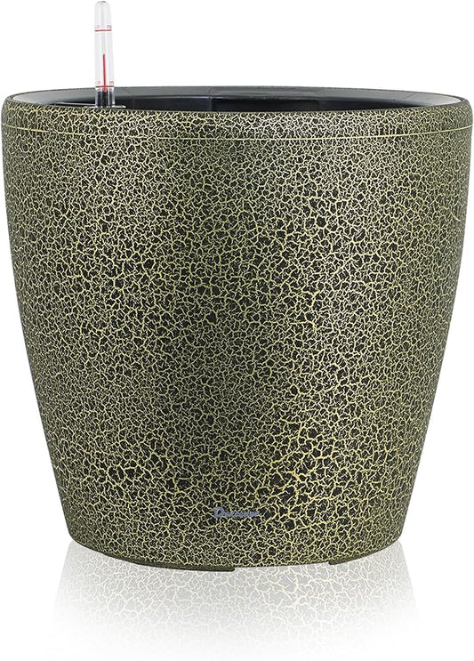 Dexceder 18x17 Self Watering Planter with Wheels (Black Gold Crackle) | Inner Pot Design, Thickened Large Floor Standing Flower Plant Pot with Water Level Indicator Indoor Outdoor