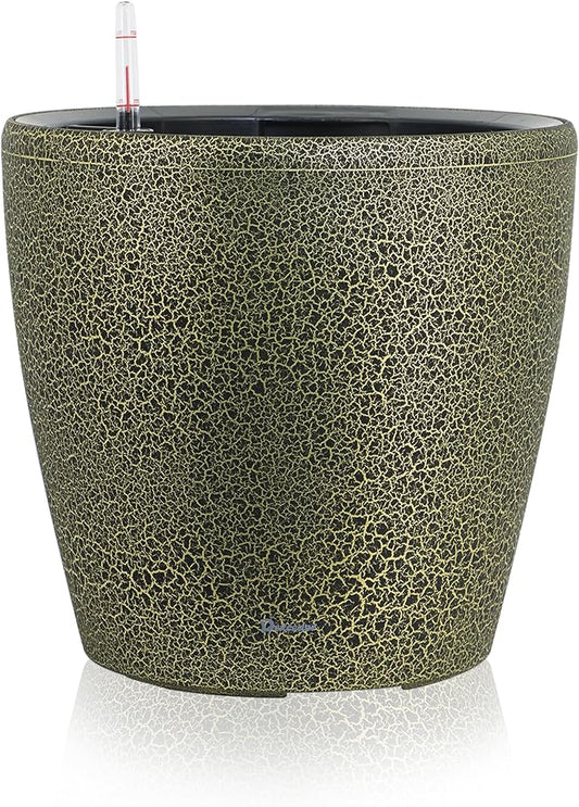 Dexceder 15x14 Self Watering Planter with Wheels (Black Gold Crackle) | Inner Pot Design, Thickened Large Floor Standing Flower Plant Pot with Water Level Indicator Indoor Outdoor