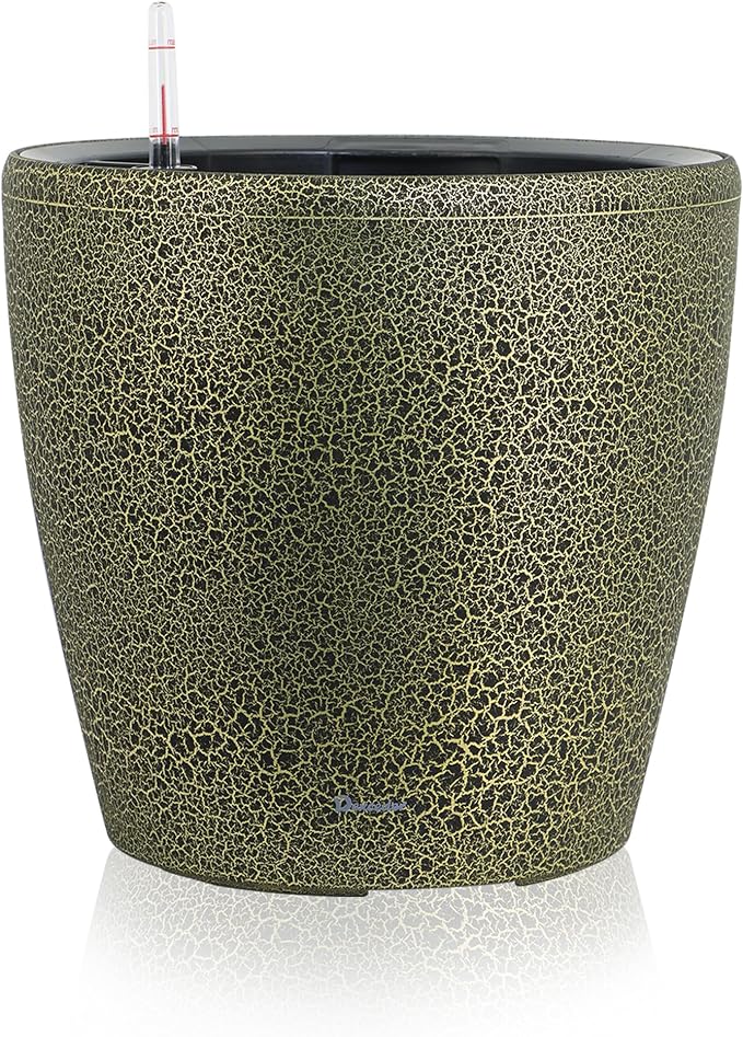 Dexceder 13x12 Self Watering Planter with Wheels (Black Gold Crackle) | Inner Pot Design, Thickened Large Floor Standing Flower Plant Pot with Water Level Indicator Indoor Outdoor