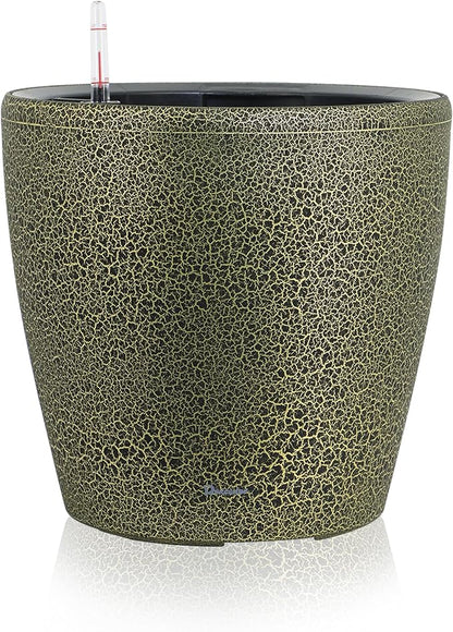 Dexceder 13x12 Self Watering Planter with Wheels (Black Gold Crackle) | Inner Pot Design, Thickened Large Floor Standing Flower Plant Pot with Water Level Indicator Indoor Outdoor