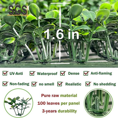 Bybeton 24pk 10"x10" Fake Boxwood Greenery Backdrop Privacy Fence Screen | 24pk Dense 3D Fake Boxwood for Privacy. Odorless & SGS Certified. Easy DIY Snap-Lock. For Fence, Balcony & Backdrop.