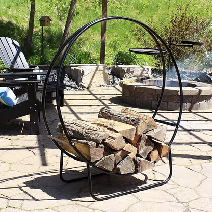 Sunnydaze 40-Inch Outdoor Firewood Rack Hoop - Indoor Round Tubular Steel Fireplace Wood Holder - 500-lb Capacity