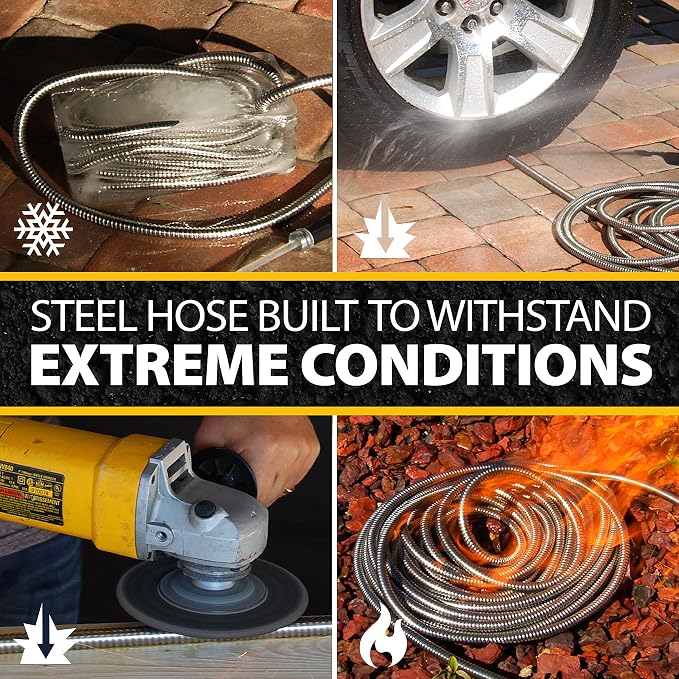 BIONIC STEEL 50 Foot 304 Stainless Steel Garden Hose Bundle with 25 Foot Rust-Proof Metal Home Garden Hose