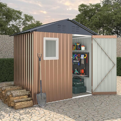 6x4 FT Outdoor Metal Storage Shed with Window – Lockable Doors & Air Vents, Large Garden Tool Shed for Backyard, Patio, Lawn