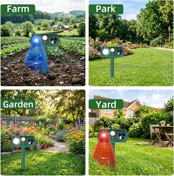 Sonic Fortress Pro Deer Repellent Devices Squirrel Fortress Pro Raccoon Repellent Solar Ultrasonic Animal Repeller Outdoor IP65 Motion Activated Cat Deterrent to Scare Rabbit Dog for Garden Lawn(4)