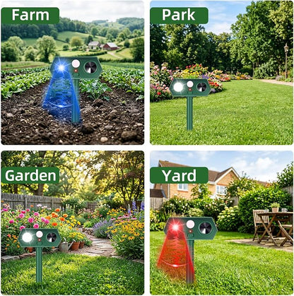 Sonic Fortress Pro Deer Repellent Devices Squirrel Fortress Pro Raccoon Repellent Solar Ultrasonic Animal Repeller Outdoor IP65 Motion Activated Cat Deterrent to Scare Rabbit Dog for Garden Lawn(4)