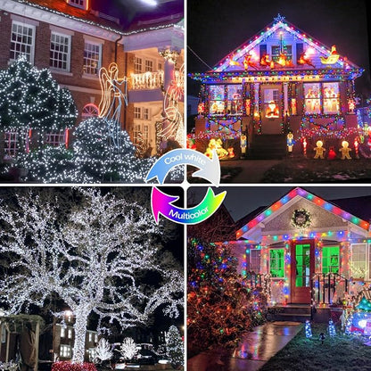Cool White and Multicolor Color Changing Solar String Lights for Outside, 2 Pack 400LED Solar Fairy Lights Outdoor, Waterproof Copper Wire with 8 Modes Solar Twinkle Lights for Tree Garden Xmas Decor