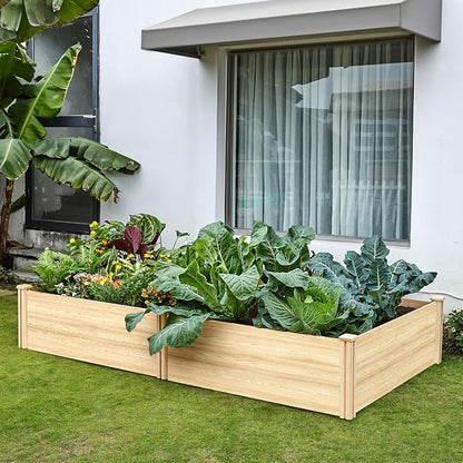 SPECRAFT 15 Inch Depth 8x4 FT Deep Wooden Raised Garden with Open Base, Extra Large Planter Box for Deep-Rooted Plants, Ideal for Outdoors, Patio, Backyard
