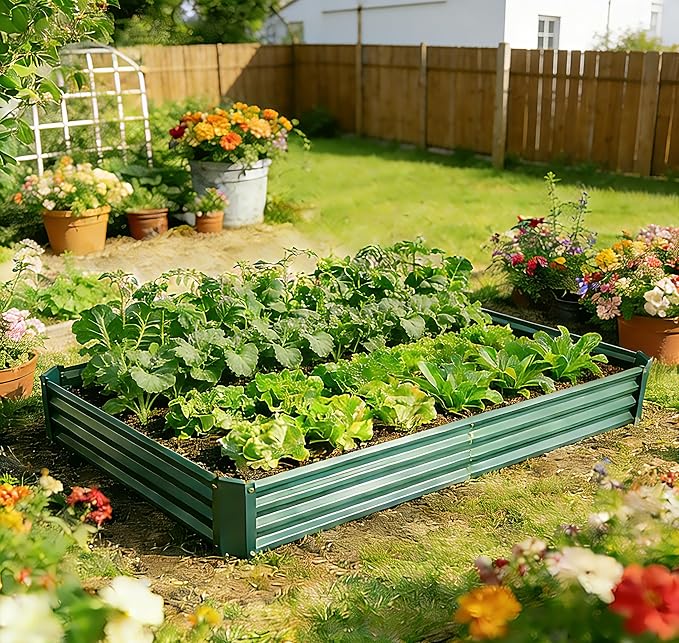 Metal Galvanized Raised Garden Bed Kit, 8 x 4 x 1 ft Galvanized Steel Raised Garden Planter Box Outdoor with Open Base for Growing Vegetables/Flowers/Herbs/Fruits/Succulents, Rectangle, Green