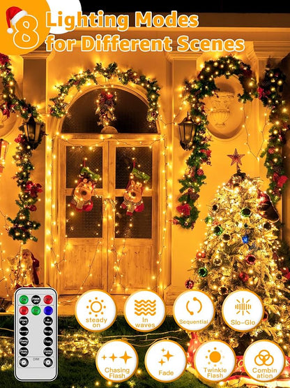 BrightChristmas 500 LED 164 FT Christmas Lights, Waterproof Outdoor String Lights with Remote and Timer, Christmas Tree Lights with 8 Modes Dimmable, Fairy Lights for Holiday Decor (Warm White)